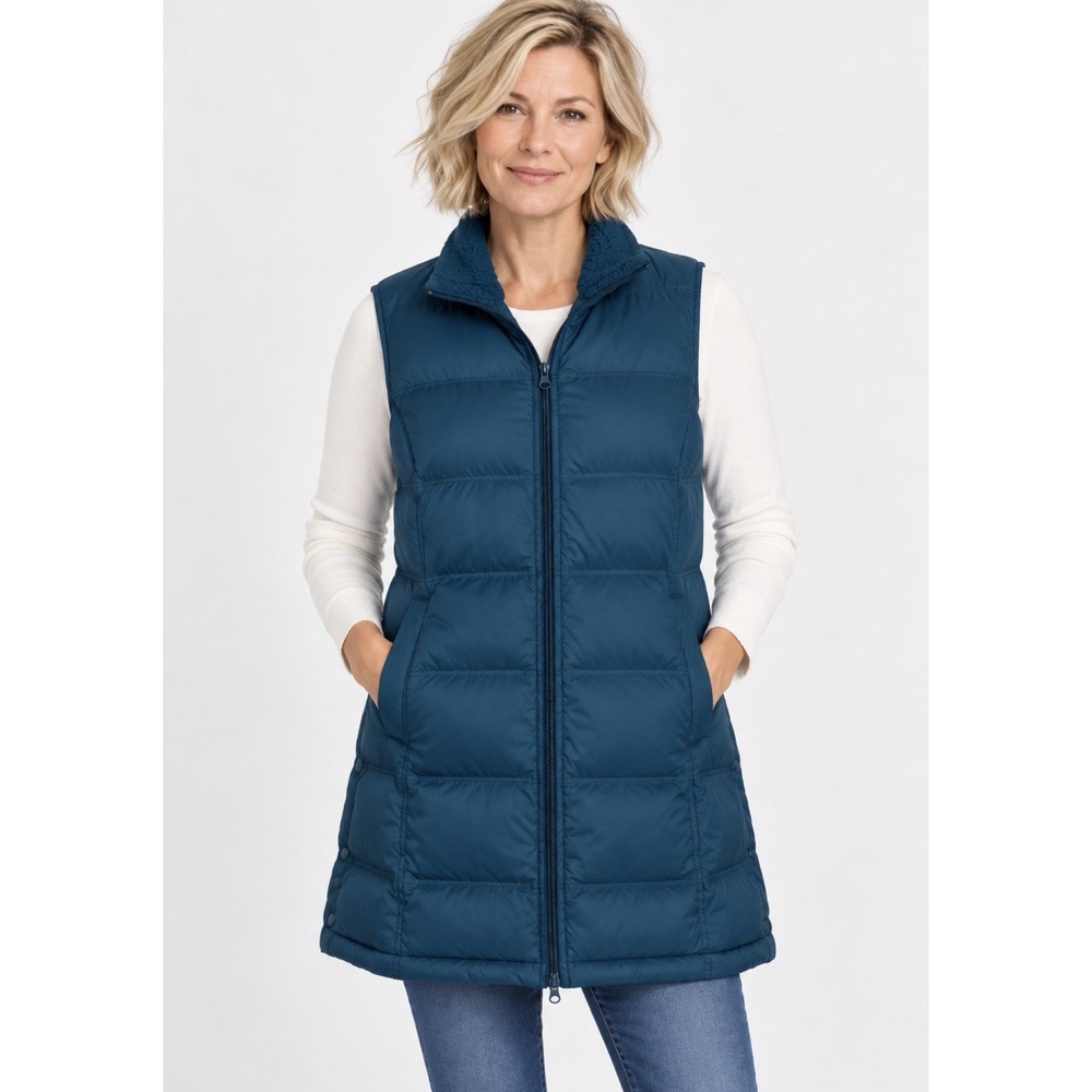NEW! J. Jill Down Filled Puffer Long Vest Jacket Green SZ XL